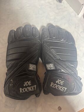 Joe Rocket Black Quilted Leather Motorcycle Gloves with Logo